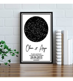 Kişiye Özel Gökyüzü Yıldız Haritası Siyah Beyaz Tasarım Poster