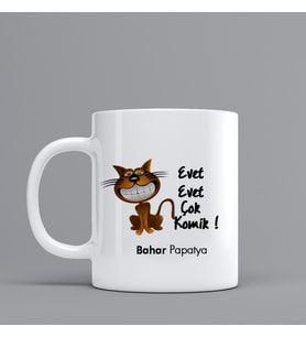 Komik Kedi Temalı  Hediye Kupa Bardak Kişiye Özel Hediye W80