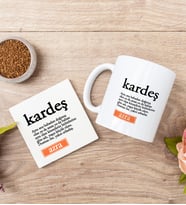 Kardeş Kelime Anlamı Beyaz Kupa Bardak Ve Bardak Altlığı Seti