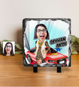 BK Gift Kişiye Özel Bayan Patron Karikatürlü Dekoratif Doğal Taş  1