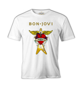 Bon Jovi - Guitar Beyaz Erkek Tshirt