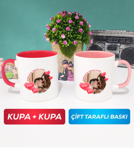 İkili Sevgiliye Sevgililer Günü Hediyesi 8 Kupa Bardak Kırmızı Pembe