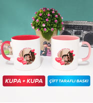 İkili Sevgiliye Sevgililer Günü Hediyesi 8 Kupa Bardak Kırmızı Pembe