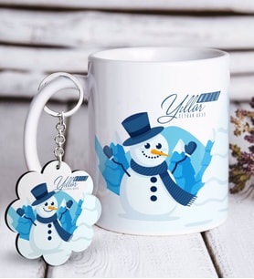 BK Gift Kişiye Özel Yılbaşı Mutlu Yıllar Beyaz Kupa ve Anahtarlık Hediye Seti-21 (Model 1)