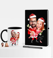 BK Gift Kişiye Özel Yılbaşı Sevgililer Karikatürlü Siyah Defter Kalem Kupa Seti - 2