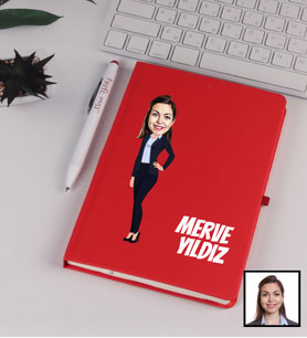 Kişiye Özel Karikatürize Bankacı Defter Kalem Seti Kırmızı 91346