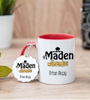 Maden Mühendisi Kırmızı Kupa Bardak Ve Anahtarlık Set