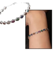 Altıgen Tasarım Multicolor Zirkon Taşlı Tam Tur 925 Ayar Gümüş Kadın Bileklik