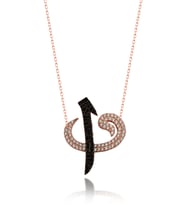 Gümüş Zirkon Taşlı " ELİF VAV " Tasarım Kolye (Rose)