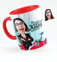 BK Gift Kişiye Özel Bayan Muhasebeci Karikatürlü Kırmızı Kupa Bardak  2