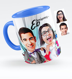 BK Gift Kişiye Özel Evleniyoruz Karikatürlü Mavi Kupa Bardak  6