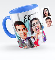 BK Gift Kişiye Özel Evleniyoruz Karikatürlü Mavi Kupa Bardak  6