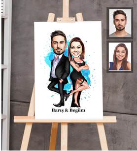 Kişiye Özel Sevgili Karikatürlü Ahşap Tablo 30x47  Model 12