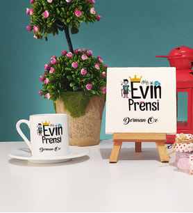 Evin Prensi Tasarımlı Kişiye Özel Hediye Evin Prensi Türk Kahvesi Fincanı ve Dekoratif Taş Baskı Hediye Seti