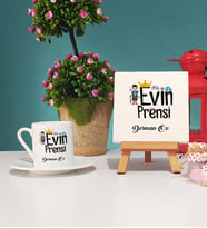 Evin Prensi Tasarımlı Kişiye Özel Hediye Evin Prensi Türk Kahvesi Fincanı ve Dekoratif Taş Baskı Hediye Seti