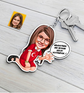 BK Gift Kişiye Özel Kız Çocuk Kolay Yetişmiyor Karikatürlü Ahşap Anahtarlık-3 (Beyaz)
