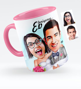 BK Gift Kişiye Özel Evleniyoruz Karikatürlü Pembe Kupa Bardak  7