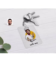 BK Gift Kişiye Özel Erkek Chef Karikatürlü Şeffaf Pleksi Anahtarlık-12 (Beyaz)