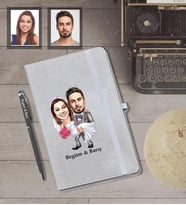 Kişiye Özel Gelin Damat Karikatürlü Gri Defter Kalem Hediye Seti   Mod-1