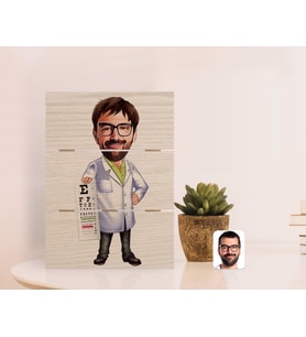 BK Gift Kişiye Özel Erkek Göz Doktoru Karikatürlü Otantik Masaüstü Ahşap Palet Çerçeve (Beyaz)
