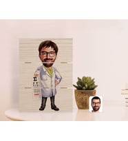 BK Gift Kişiye Özel Erkek Göz Doktoru Karikatürlü Otantik Masaüstü Ahşap Palet Çerçeve (Beyaz)