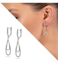 Zirkon Taşlı Elips Tasarım 925 Ayar Gümüş Kadın Küpe