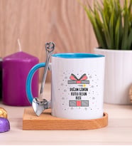 Doğum Günü Hediyesi Ahşap Altlıklı Mavi Kupa Bardak