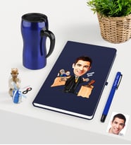 BK Gift Kişiye Özel Bay Avukat Karikatürlü Lacivert Defter Kalem ve Termos Mug Seti - 3 (Model 1)