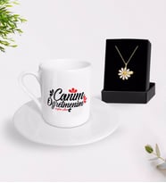 BK Gift Kişiye Özel Canım Öğretmenim Türk Kahvesi Fincanı ve İsimli Papatya Kolye Hediye Seti-11 (Model 1)
