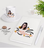 BK Gift Kişiye Özel Fotoğraflı Doğum Günü Beyaz Defter Kalem Türk Kahvesi Fincanı Seti-9 (Model 1)