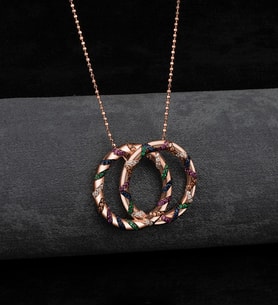Gümüş Rengarenk Zirkon Taşlı Halkalar Tasarım Kolye (Pembe)