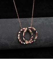 Gümüş Rengarenk Zirkon Taşlı Halkalar Tasarım Kolye (Pembe)