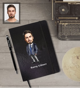Kişiye Özel Öğretmen KarikatürlüSiyah Defter Kalem Hediye Seti  Bay-7