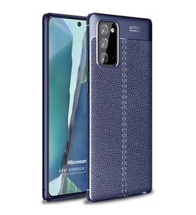 Microsonic Samsung Galaxy Note 20 Kılıf Deri Dokulu Silikon Lacivert