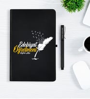 BK Gift Kişiye Özel Edebiyat Öğretmeni Siyah Defter Kalem Hediye Seti - 2