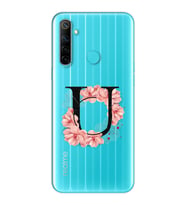 Pembe Çiçekli Harf Tasarım Süper Şeffaf Silikon Telefon Kılıfı Oppo Realmi 6i U-