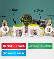 İkili Yeşil Sarı Sevgiliye Sevgililer Günü Hediyesi 12 Kupa Bardak Anahtarlık