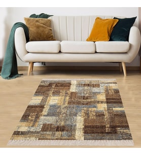 Kilim Desenli Dijital Baskı Yıkanabilir Kaymaz Taban Etnik Salon Halısı ve Yolluk (Kahverengi)