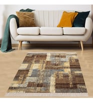 Kilim Desenli Dijital Baskı Yıkanabilir Kaymaz Taban Etnik Salon Halısı ve Yolluk (Kahverengi)