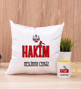 Hakim Kare Yastık ve Sarı Kupa Bardak