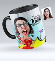BK Gift Kişiye Özel Bayan Karikatürlü Siyah Kupa Bardak  4
