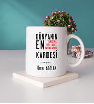 Erkek Kardeş Tasarımlı Kişiye Özel Hediye Erkek Kardeş Kupa Bardak ve Taş Bardak Altlığı Hediye Seti