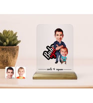 BK Gift Kişiye Özel Baba Oğul Karikatürlü Ahşap Standlı Çerçeve-5 (Beyaz)