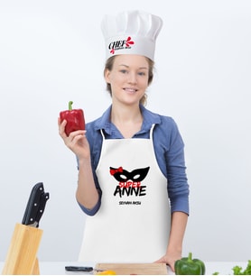 BK Gift Kişiye Özel Süper Anne Mutfak Önlüğü ve Aşçı Şapkası Seti - 1 (Beyaz)
