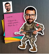 BK Gift Kişiye Özel Asker Karikatürlü Ahşap Magnet-1 (Çok Renkli)