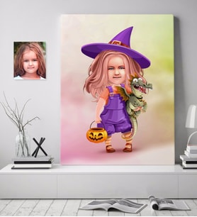 BK Gift Kişiye Özel Küçük Cadı Karikatürlü Kanvas Tablo 70x100cm-1