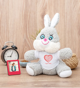 Kişiye Özel Kalpli Peluş Tavşan ve Mini Fotoğraf Çerçevesi