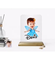 BK Gift Kişiye Özel Kız Çocuk Peri Karikatürlü Ahşap Standlı Çerçeve (Beyaz)