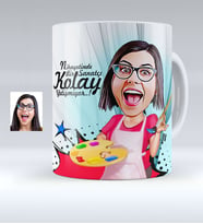 BK Gift Kişiye Özel Bayan Ressam Karikatürlü Beyaz Kupa Bardak  1