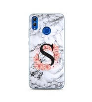 Mermer Çiçekli Harf Tasarım Süper Şeffaf Silikon Telefon Kılıfı Huawei Honor 10 